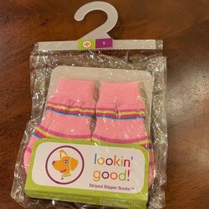 Lookin Good Pink stripe Dog Slipper Socks NWT small